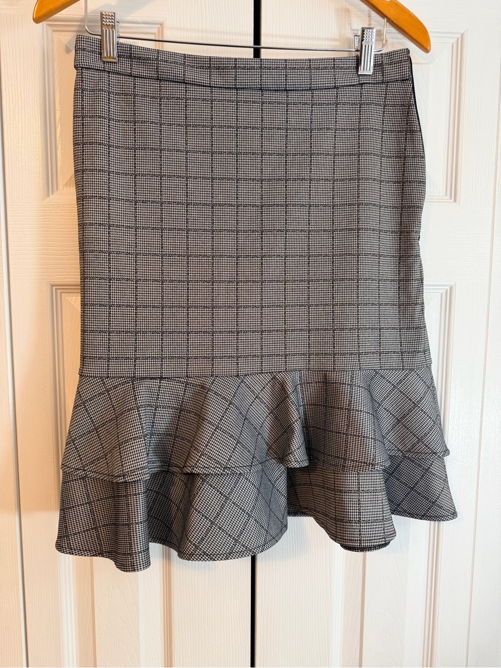 Banana Republic Black and White Plaid High-Low Ruffle Skirt